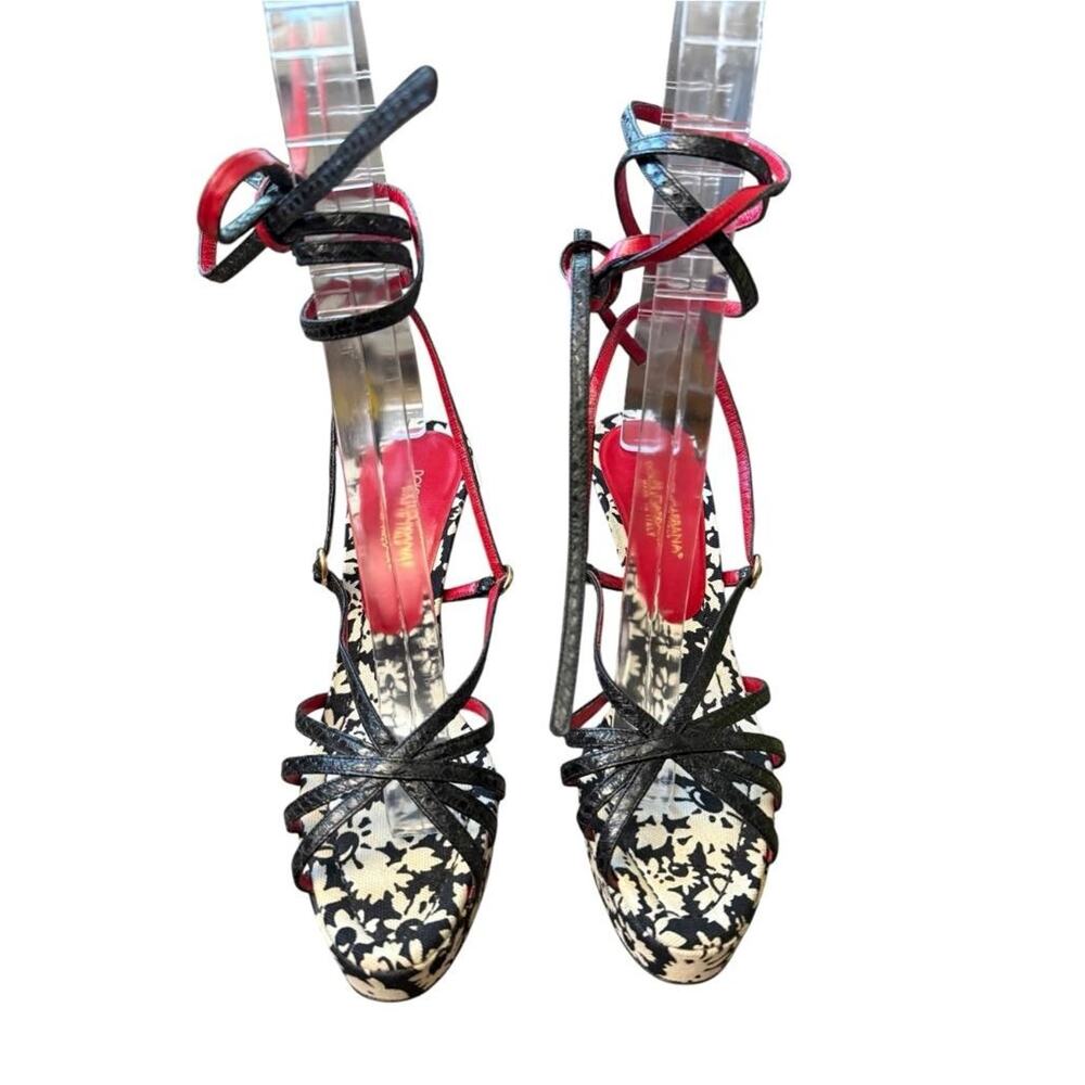 Dolce & Gabbana Platform Ankle Wrap Sandal Heel Women size 36.5 US 6.5 - Picture 3 of 5